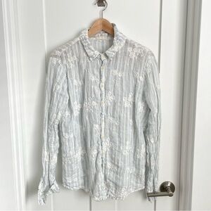 CP Shades Embroidered Linen Romy button-up shirt White Blue Large